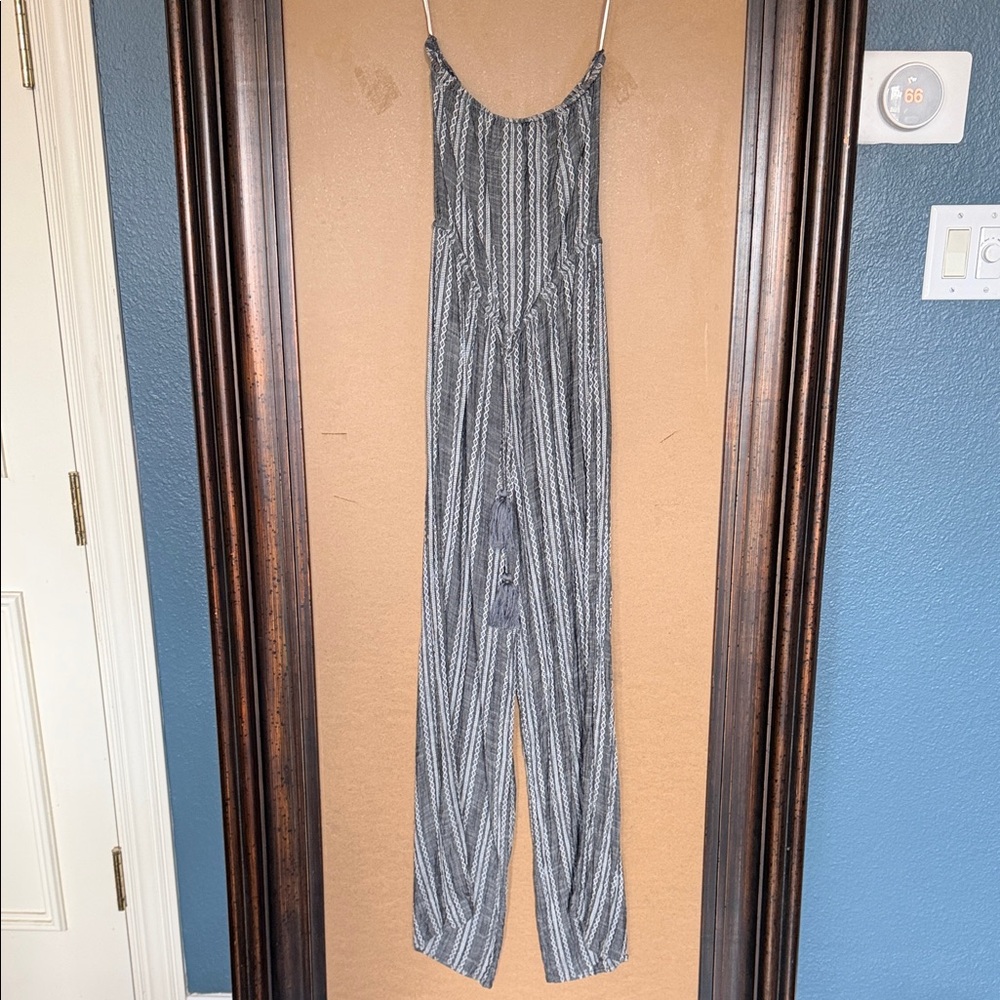 Elan Black and White Striped Jumpsuit